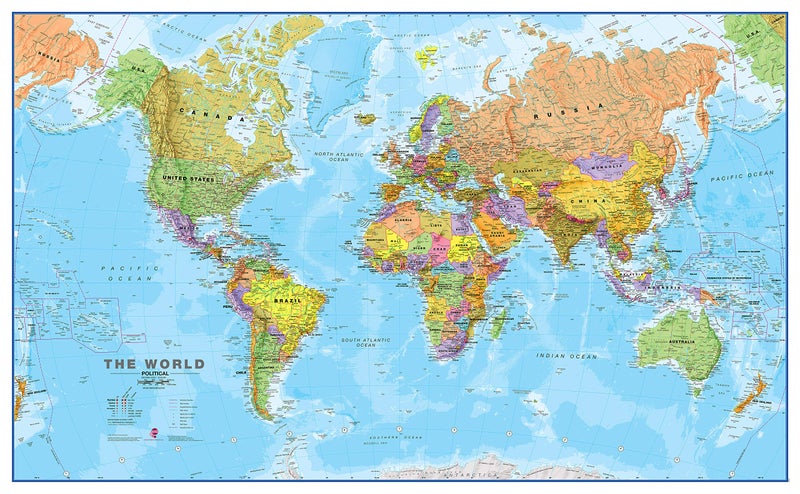 Maps International خريطة العالم الدولية - ملصق خريطة العالم - تغليف أمامي - 47 × 33 - محدث 2025 - Image 1